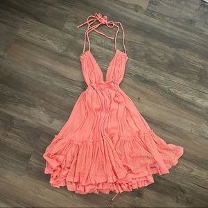 Free People Peach open back halter dress
